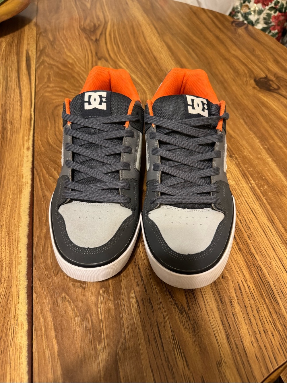 DC Men’s Gray and Orange Low-Top Skate Sneakers